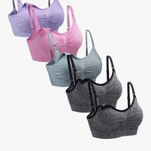 5 pack black gray Purple and Pink nursing Sports Bras with Adjustable Straps